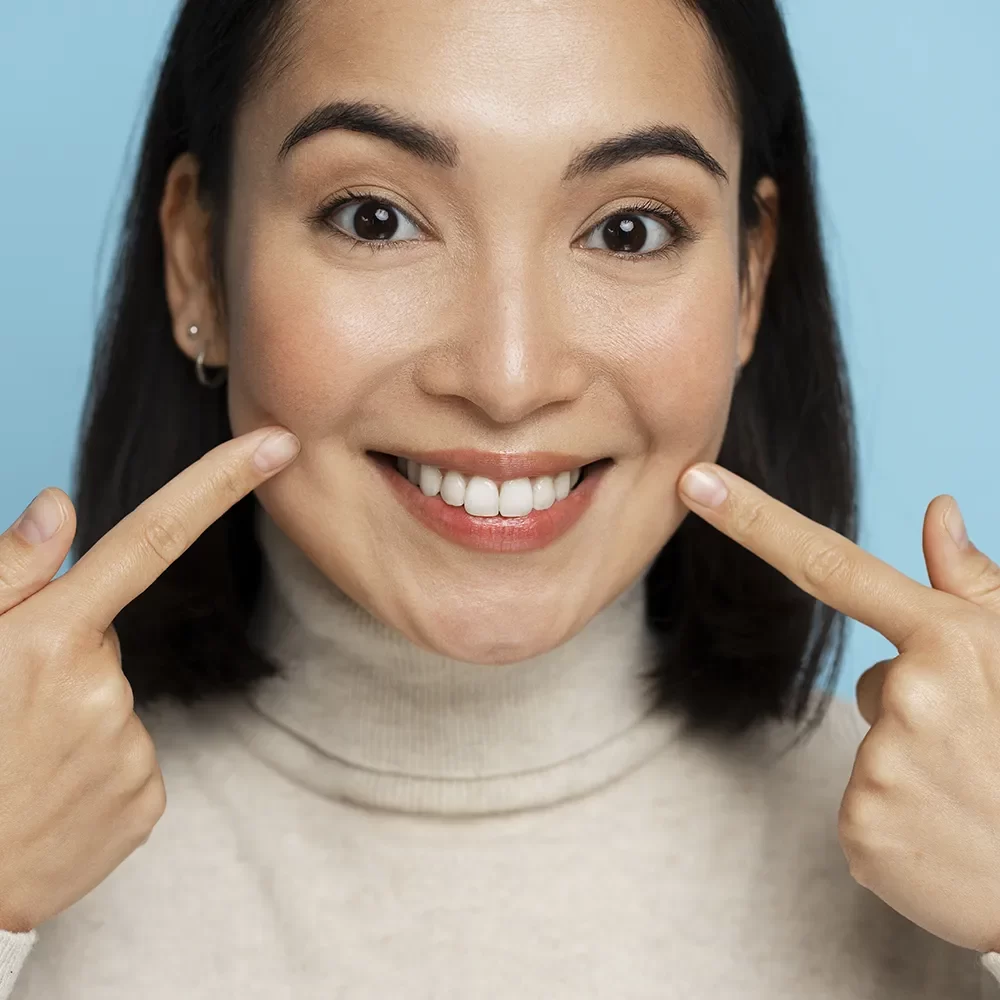 Radiant close-up smile showcasing results of teeth whitening or veneers at Onyx Dentistry Vaughan